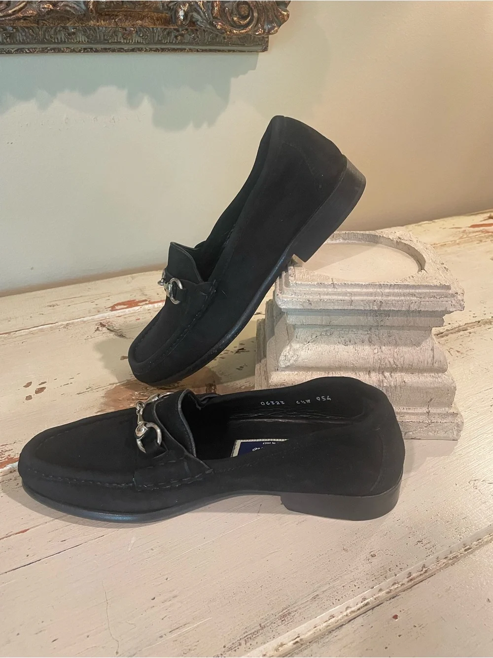 Bragamo Black suede unisex horsebit slip on Loafers